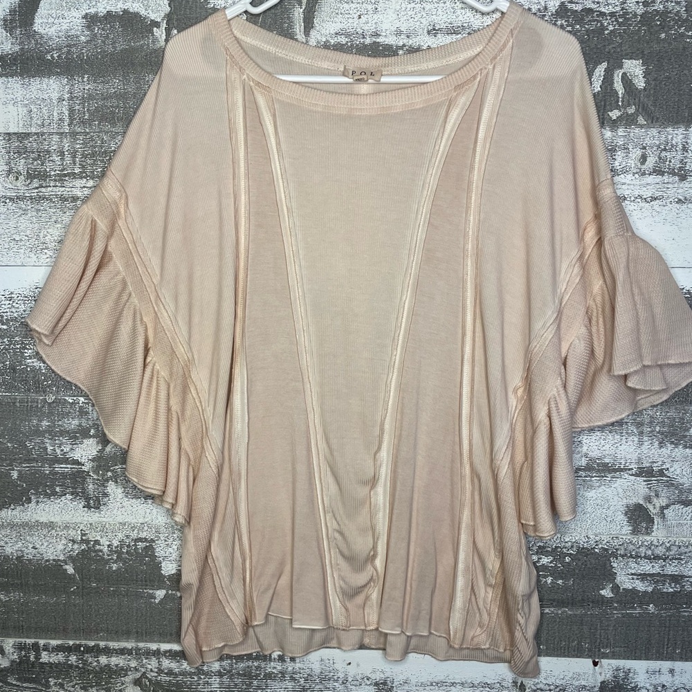 POL Blush Ribbed Tee with ruffled Sleeves